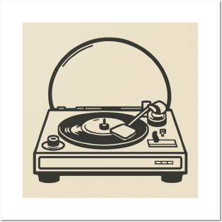 Vintage line art of a classic record player Posters and Art